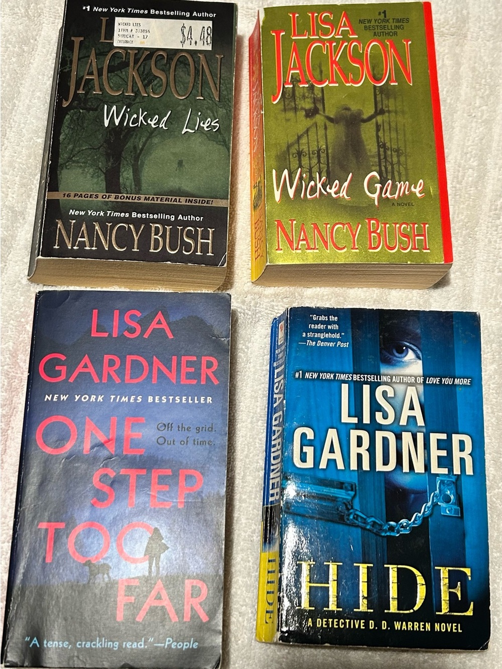 Lot of 4 Thriller Paperbacks — Lisa Gardner, Lisa Jackson & Nancy Bush Titles